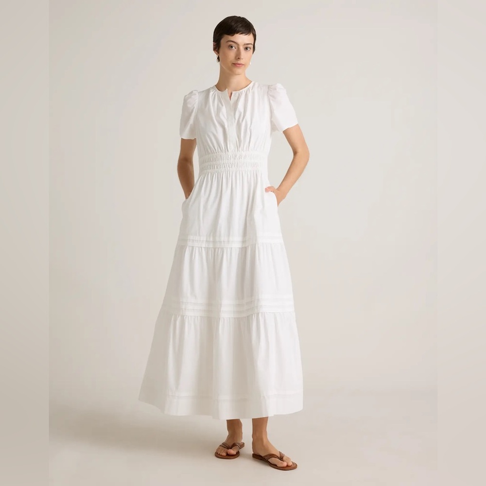 NWT Quince 100% Organic Cotton Poplin Tiered Maxi Dress Classic White Small